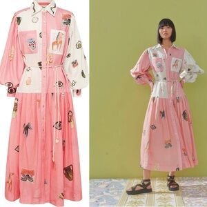 ALEMAIS CLEO PATCHWORK MIDI SHIRTDRESS IN PINK Size 4 Small